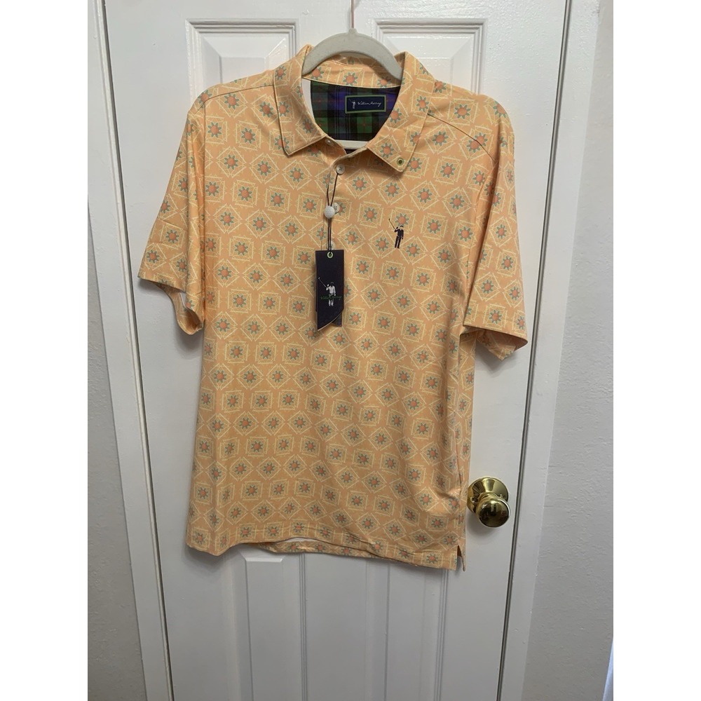 NWT William Murray Mens Polo Shirt Azaleas Floral Golf Orange Medium